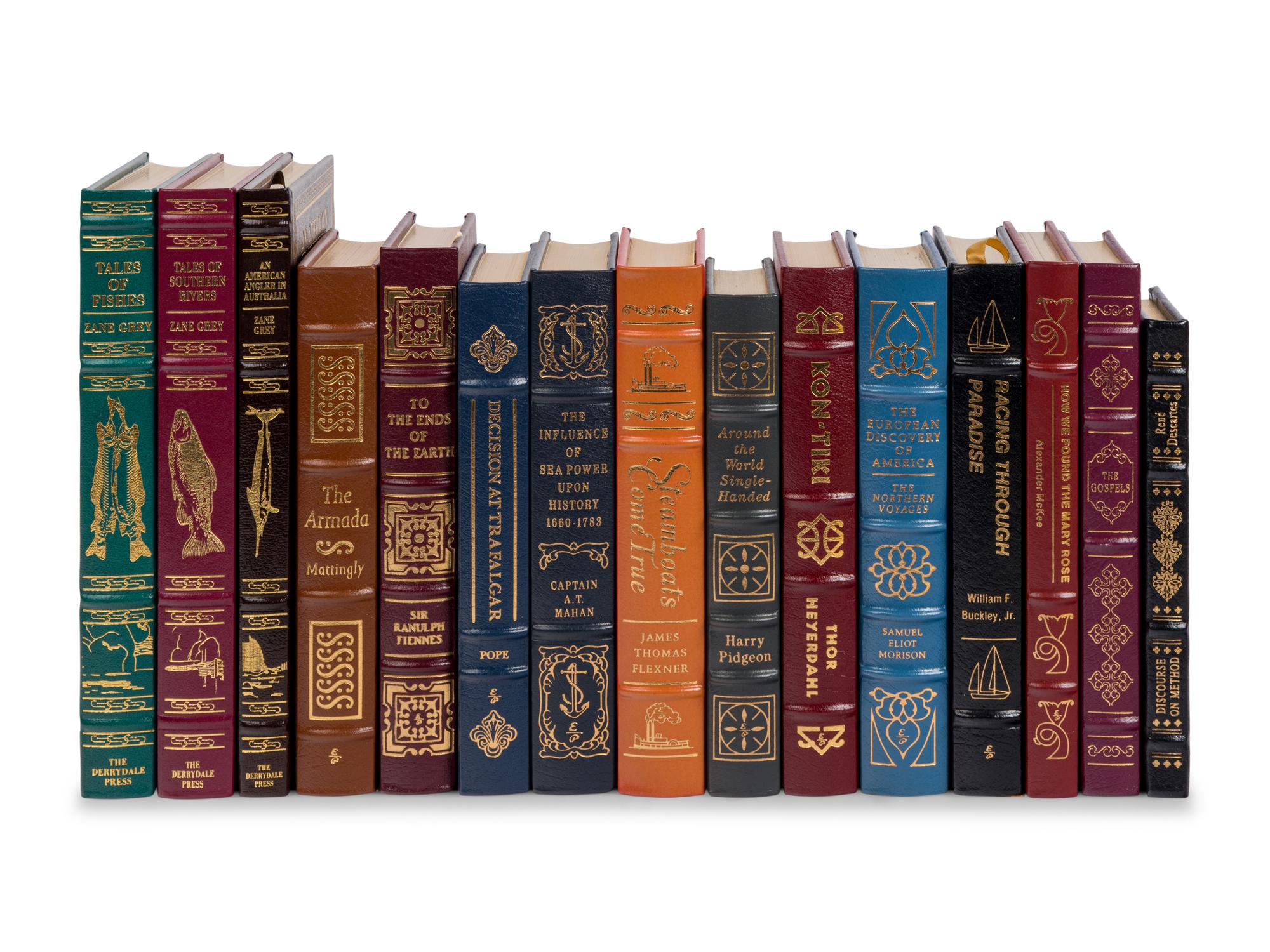 [BINDINGS]. A large group of 92 titles from the Easton Press and Derrydale Press, mostly nautical related, including: