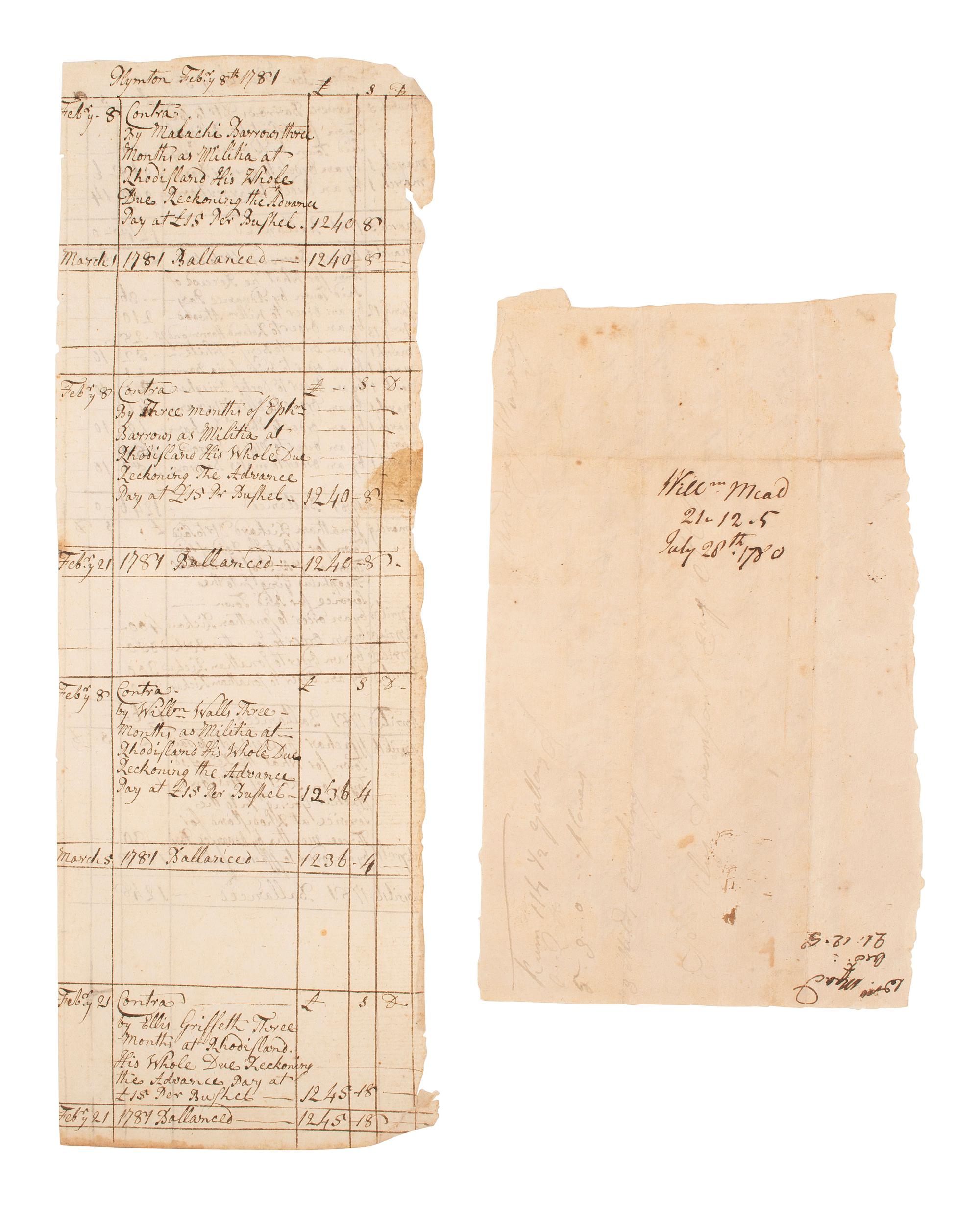 [REVOLUTIONARY WAR]. Two Revolutionary War-date documents, comprising: