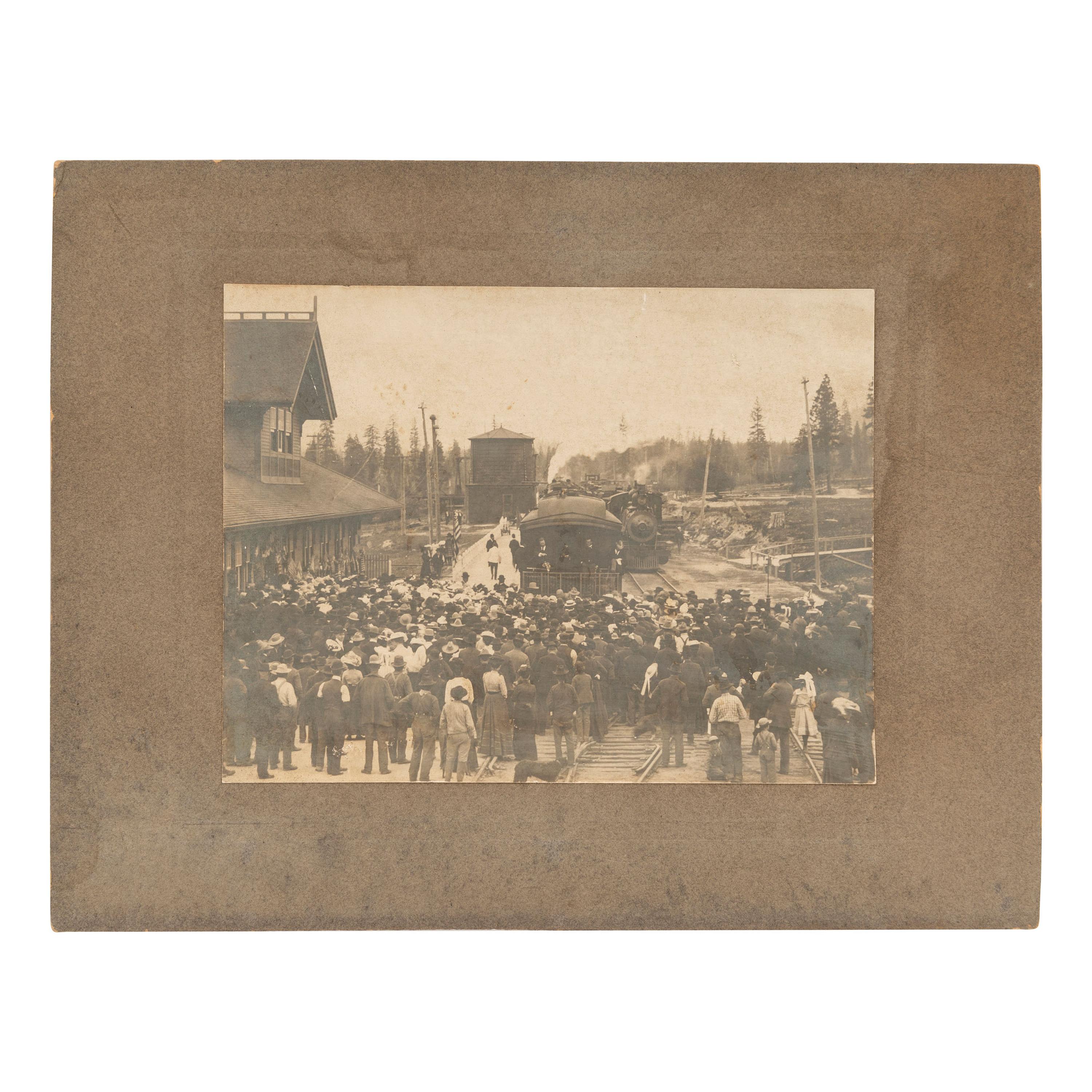 ROOSEVELT, Theodore (1858-1919). Outdoor image of whistle stop tour. [Shasta Springs, CA], n.d.