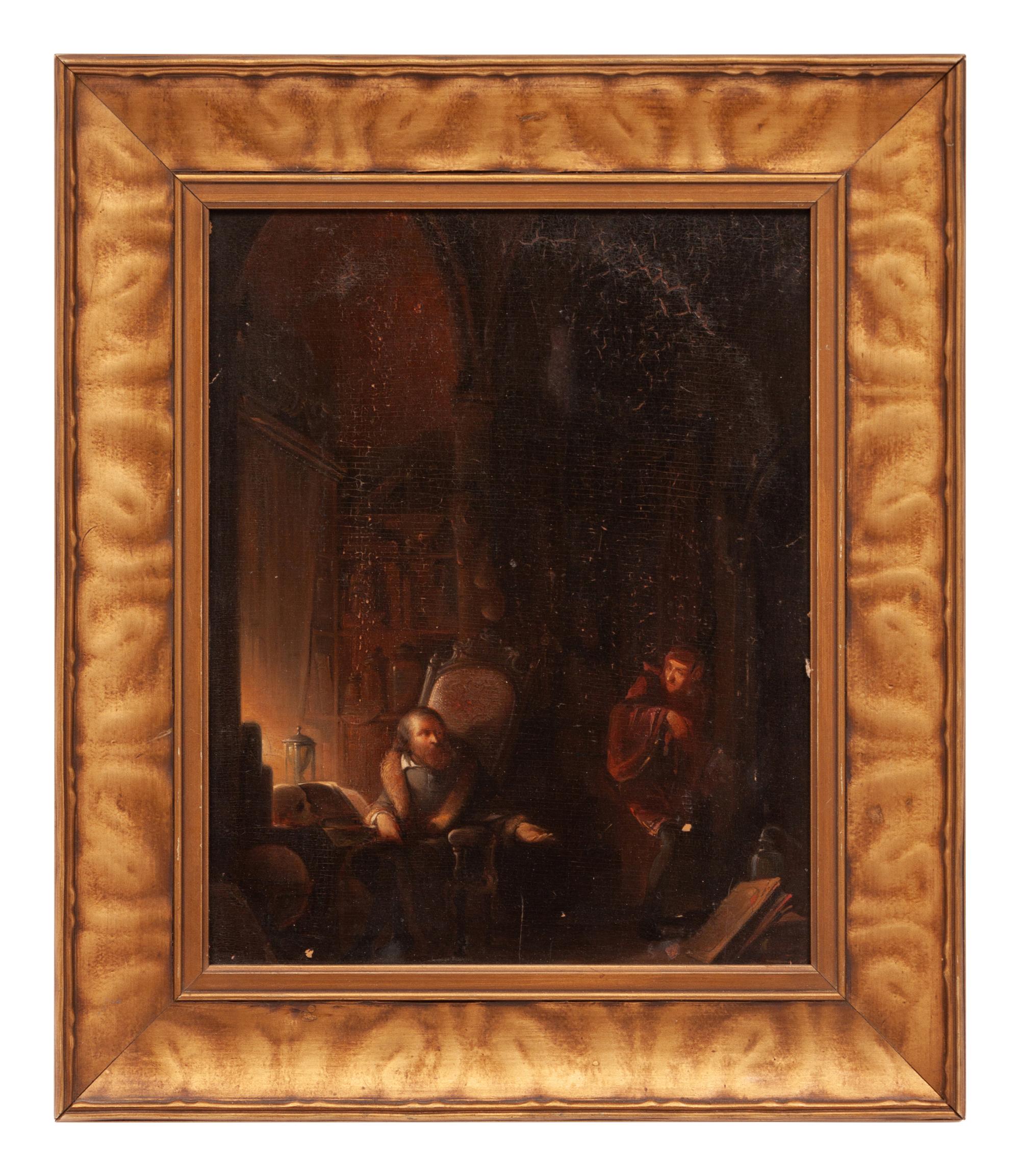 German Oil on Panel, Faust and the Devil