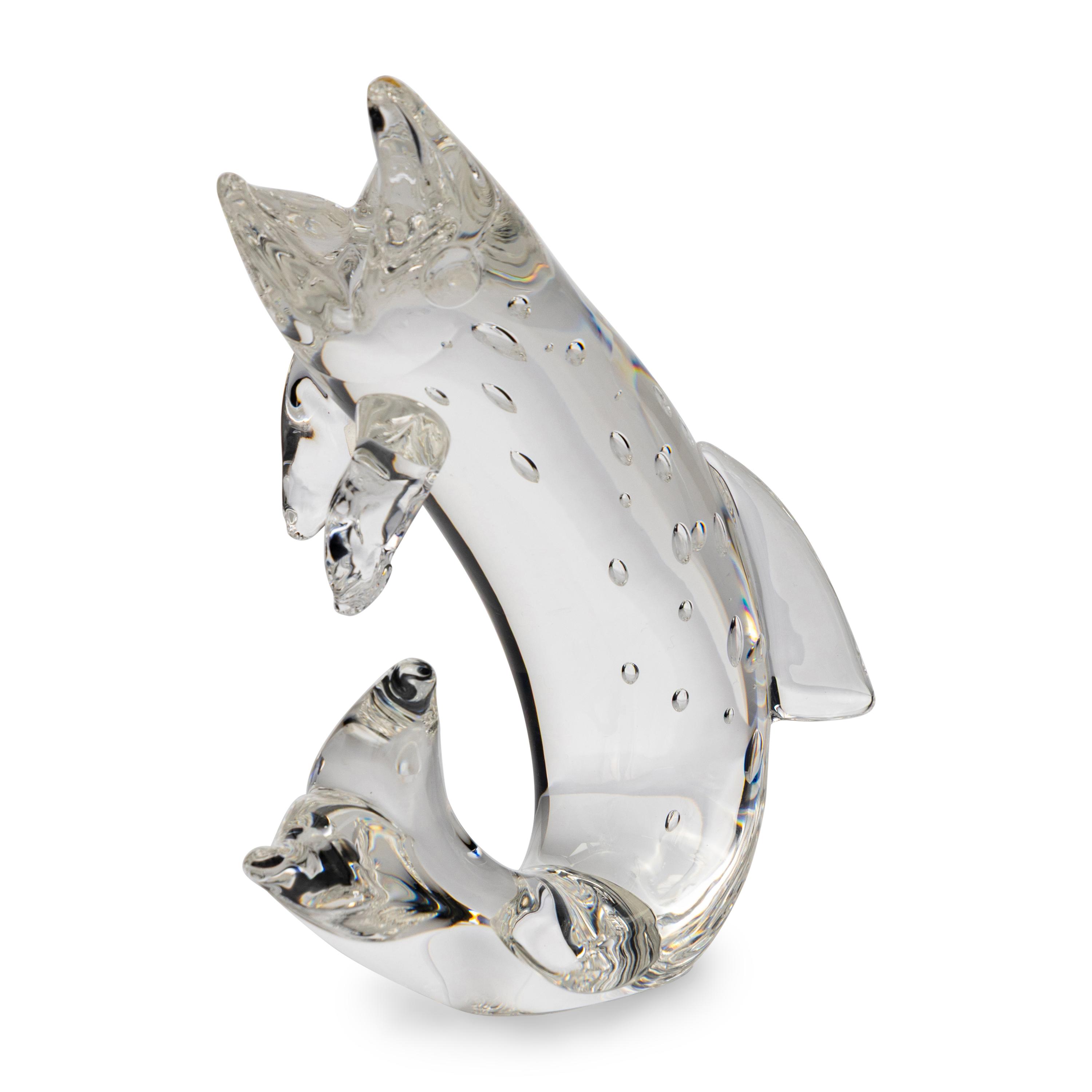 A Steuben Glass and 18 Karat Gold Trout And Fly Sculpture