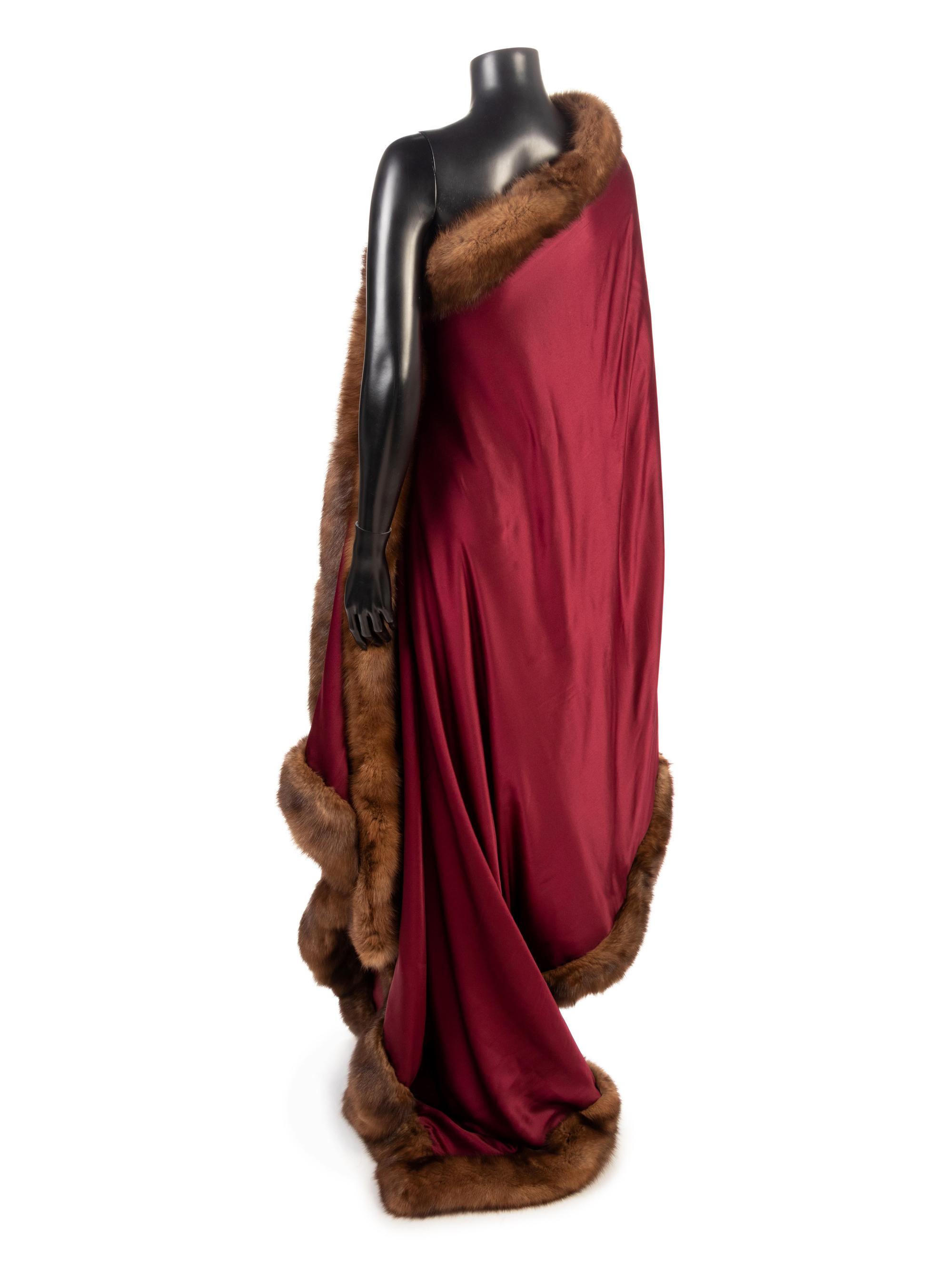 Burgundy Satin and Fur Wrap, 1990-00s