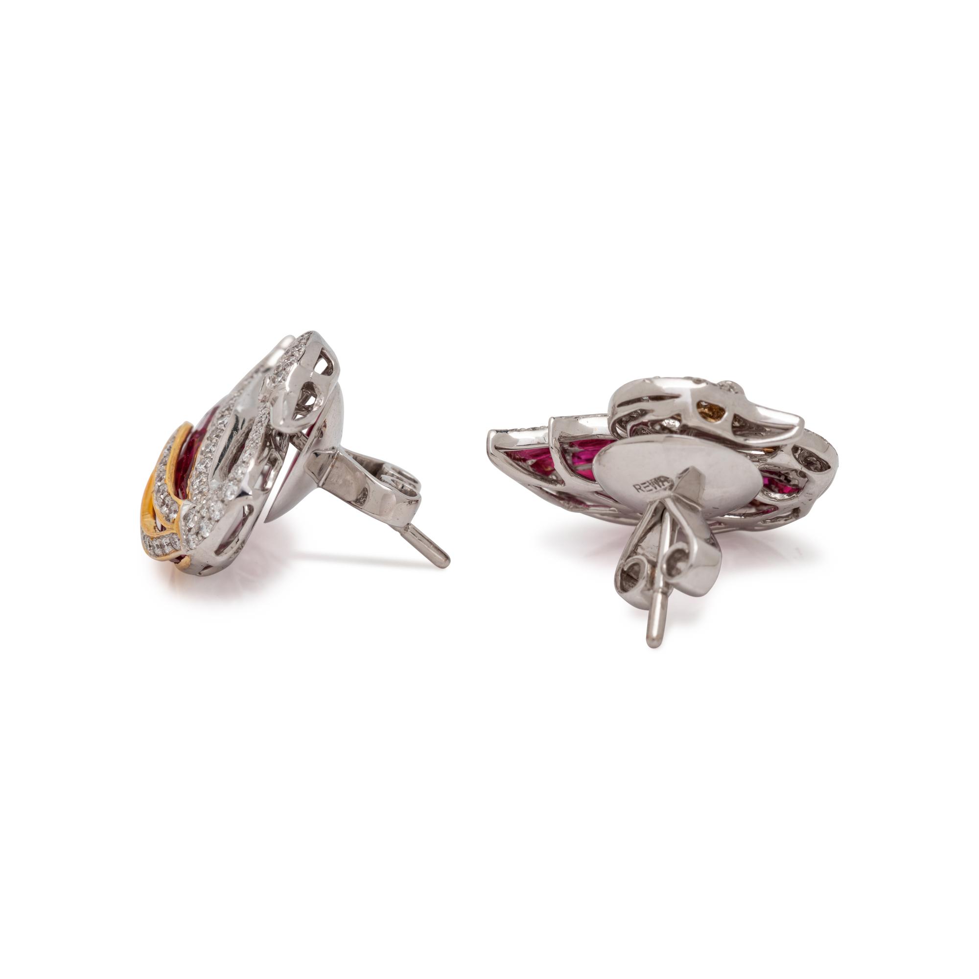 DIAMOND AND RUBY SWAN EARRINGS