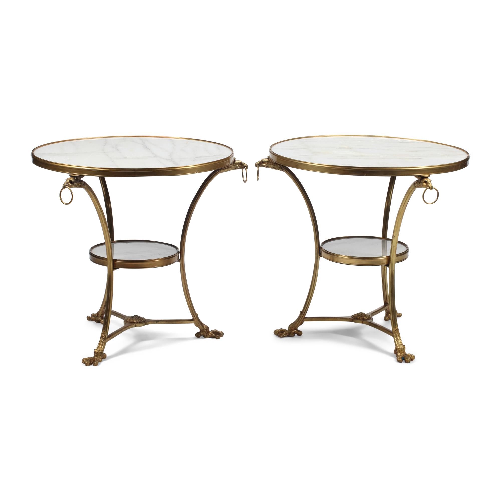 A Pair of French Neoclassical Style Gilt Bronze and Marble Guéridons