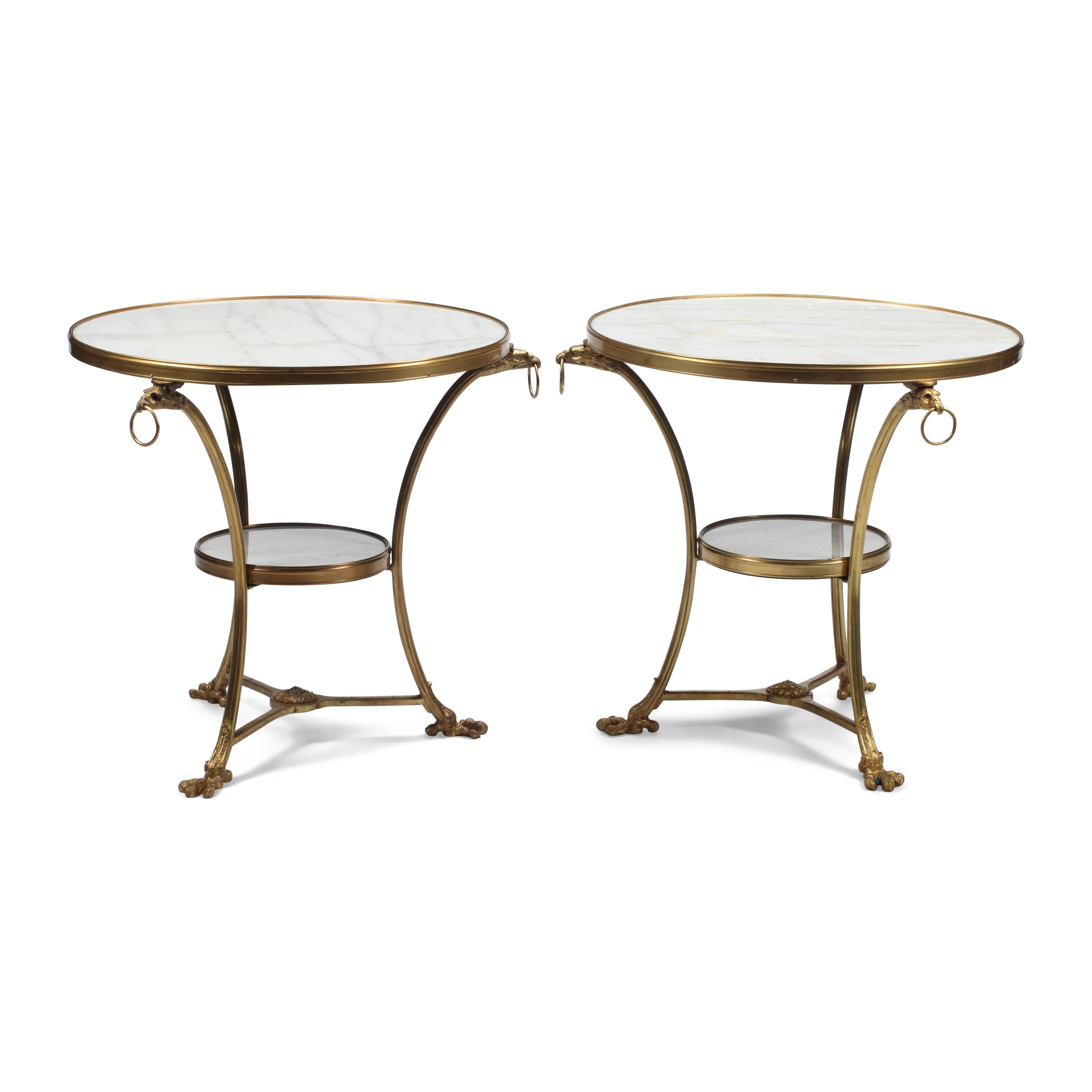 A Pair of French Neoclassical Style Gilt Bronze and Marble Guéridons