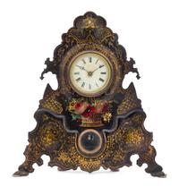 A Victorian Painted Tole Mantel Clock Height 20 1/4 inches. — 19TH CENTURY