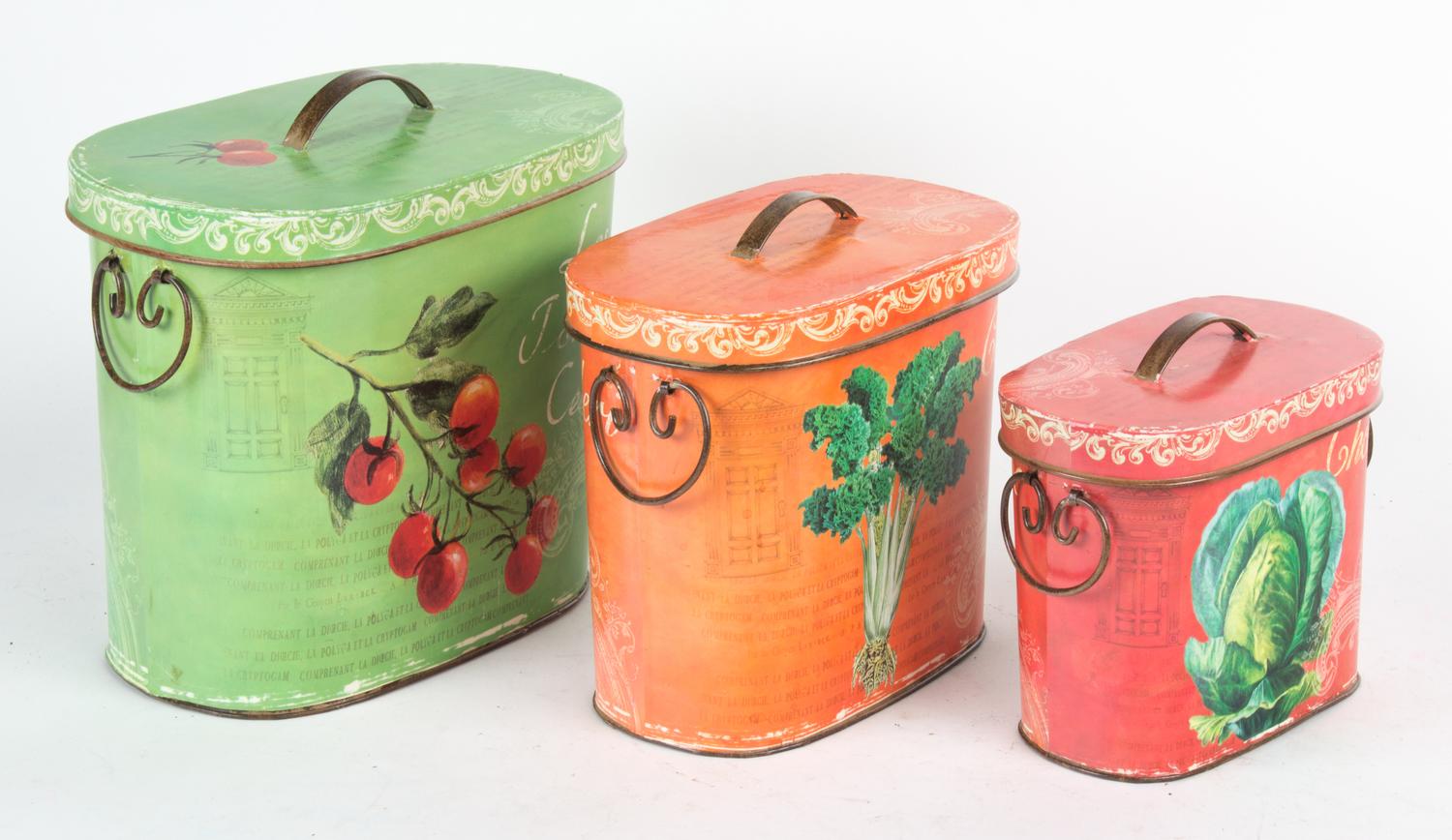 A Nest of Three Painted Oval Boxes Height of larger 9 1/2 inches.