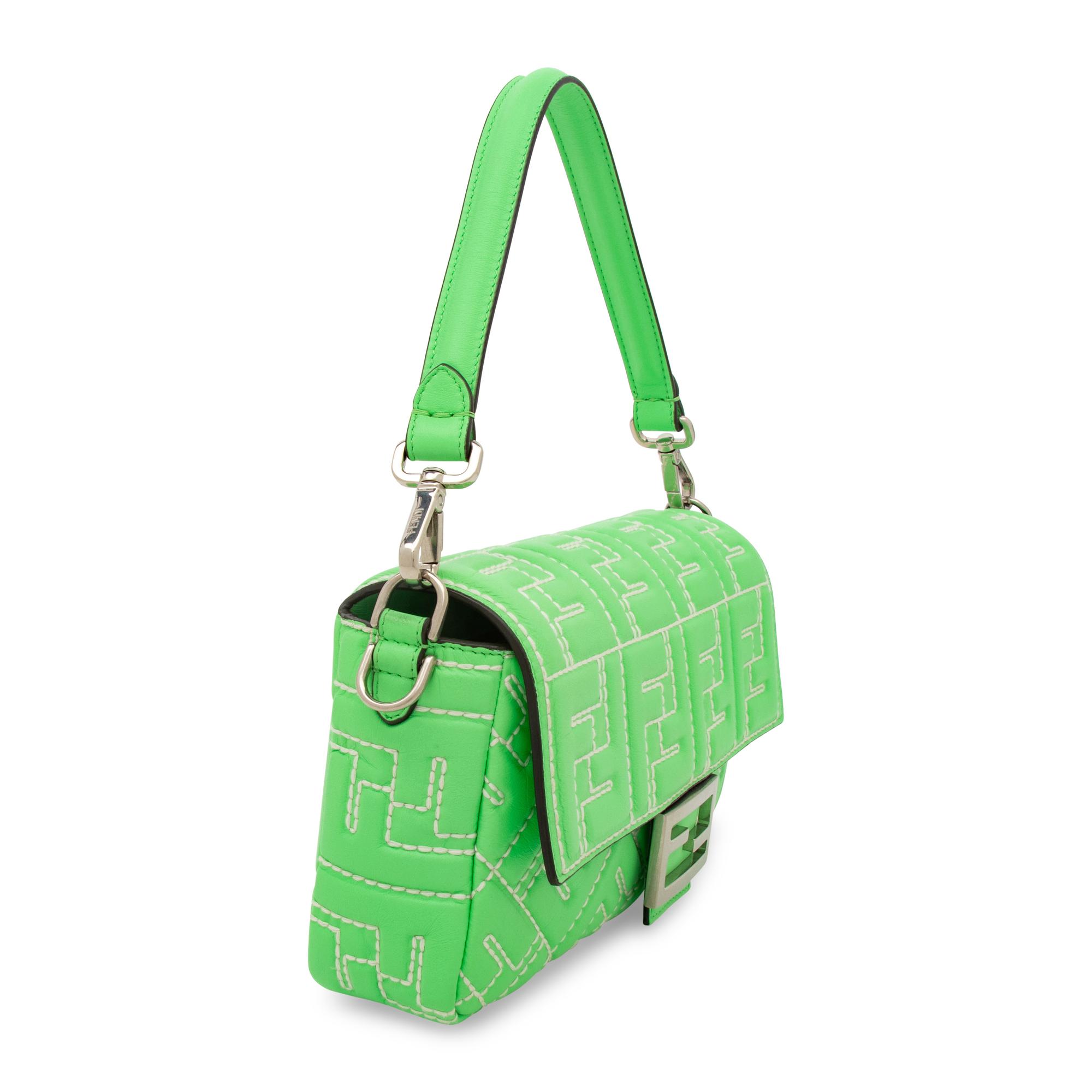 FENDI, MINT GREEN QUILTED LEATHER BAGUETTE