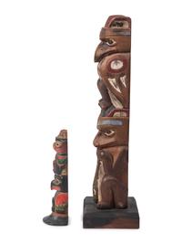 Northwest Coast Carved and Painted Totem Poles, one from Sitka