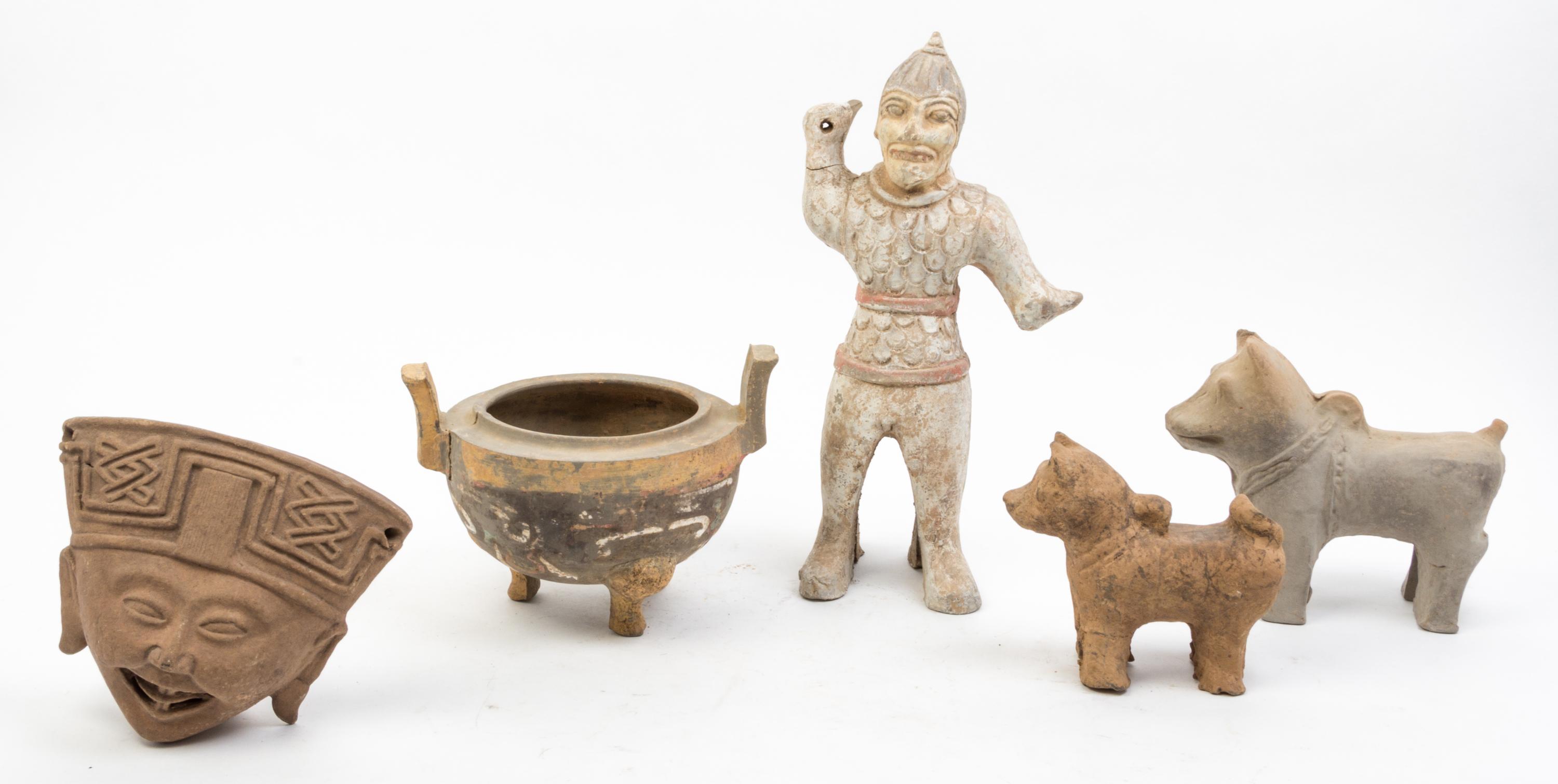 A Group of Neolithic and Pre-Columbian Style Pottery Articles Height of tallest 20 inches.