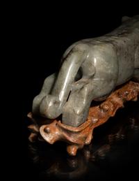 Two Chinese Mottled Jade Figures of Beasts