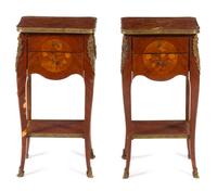 A Pair of Louis XV Style Gilt Metal Mounted Marquetry Tables en Chiffonier Height 28 1/2 inches. — EARLY 20TH CENTURY