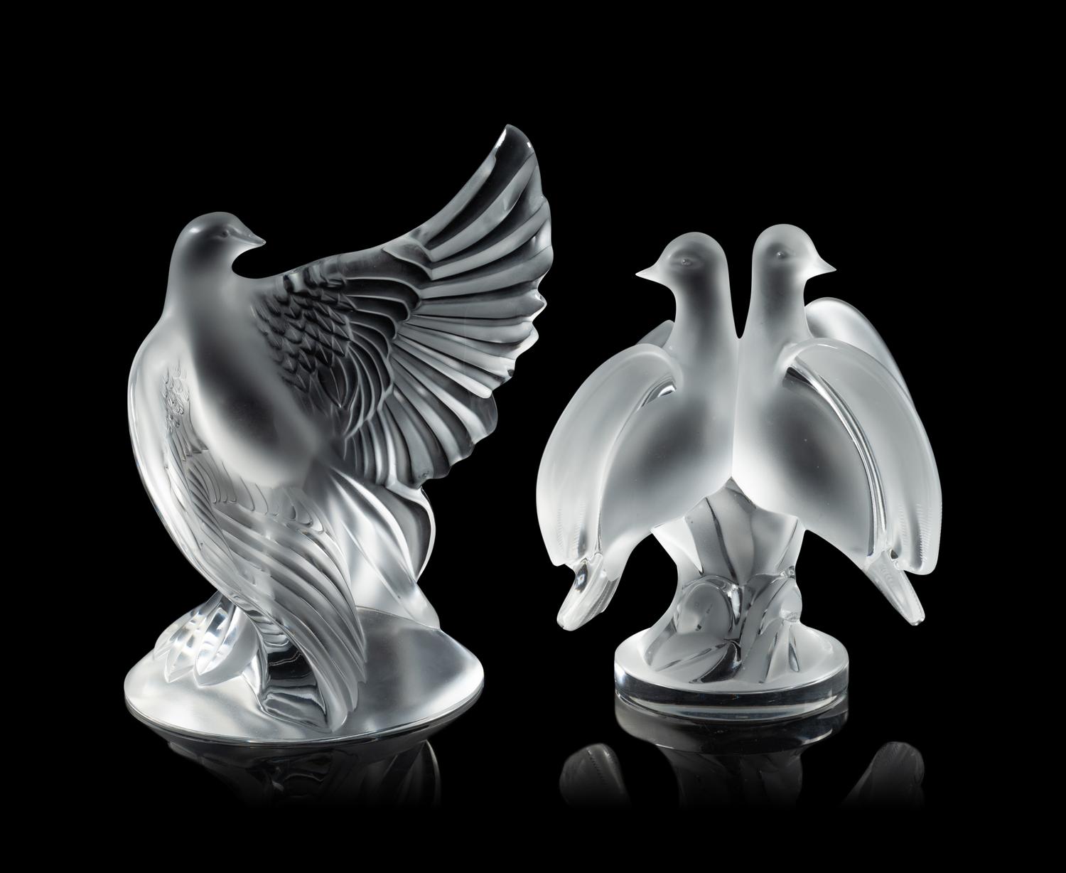 Two Lalique Dove Figures