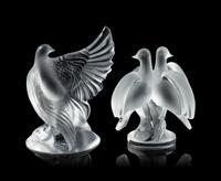 Two Lalique Dove Figures