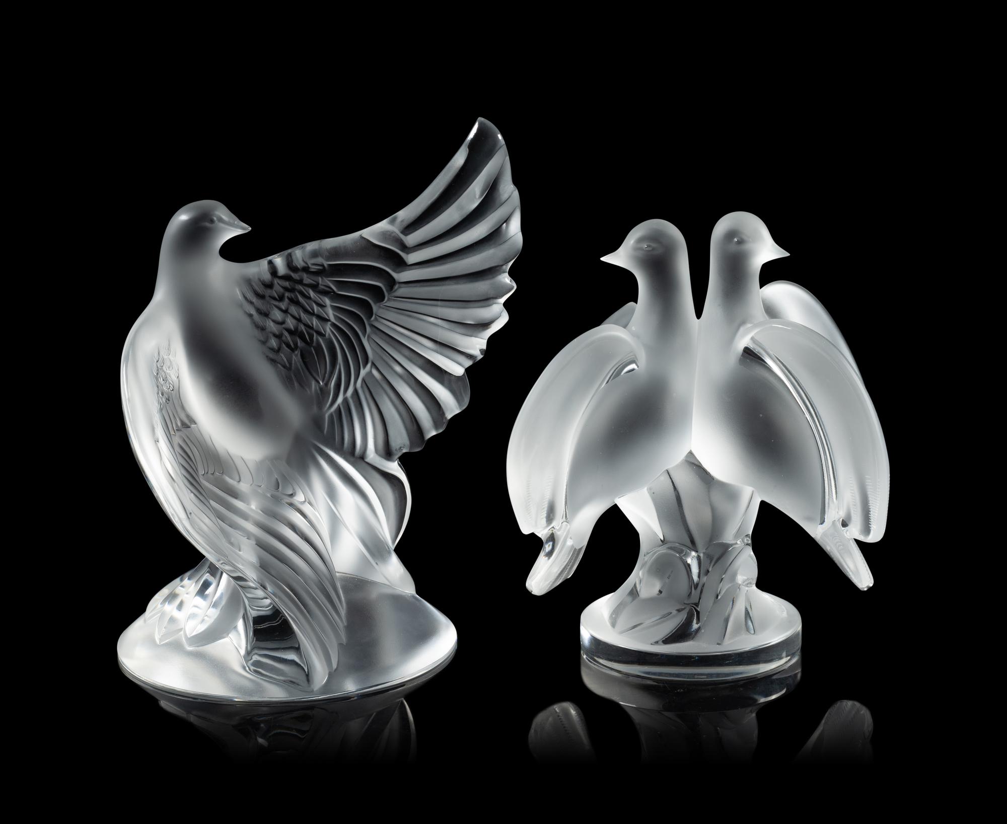 Two Lalique Dove Figures