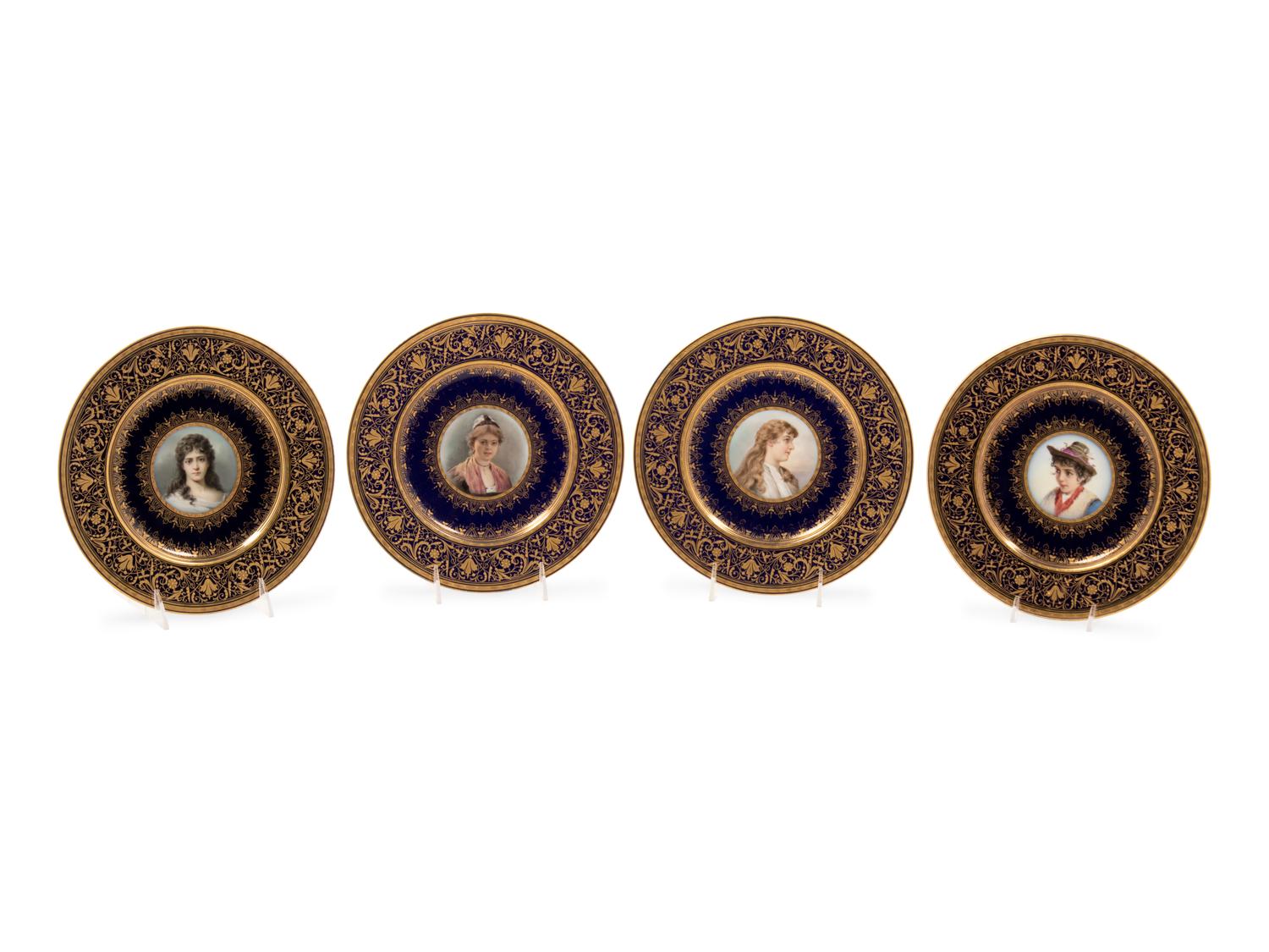 A Cased Set of Eight Vienna Style (Fischer & Mieg) Porcelain Portrait Plates