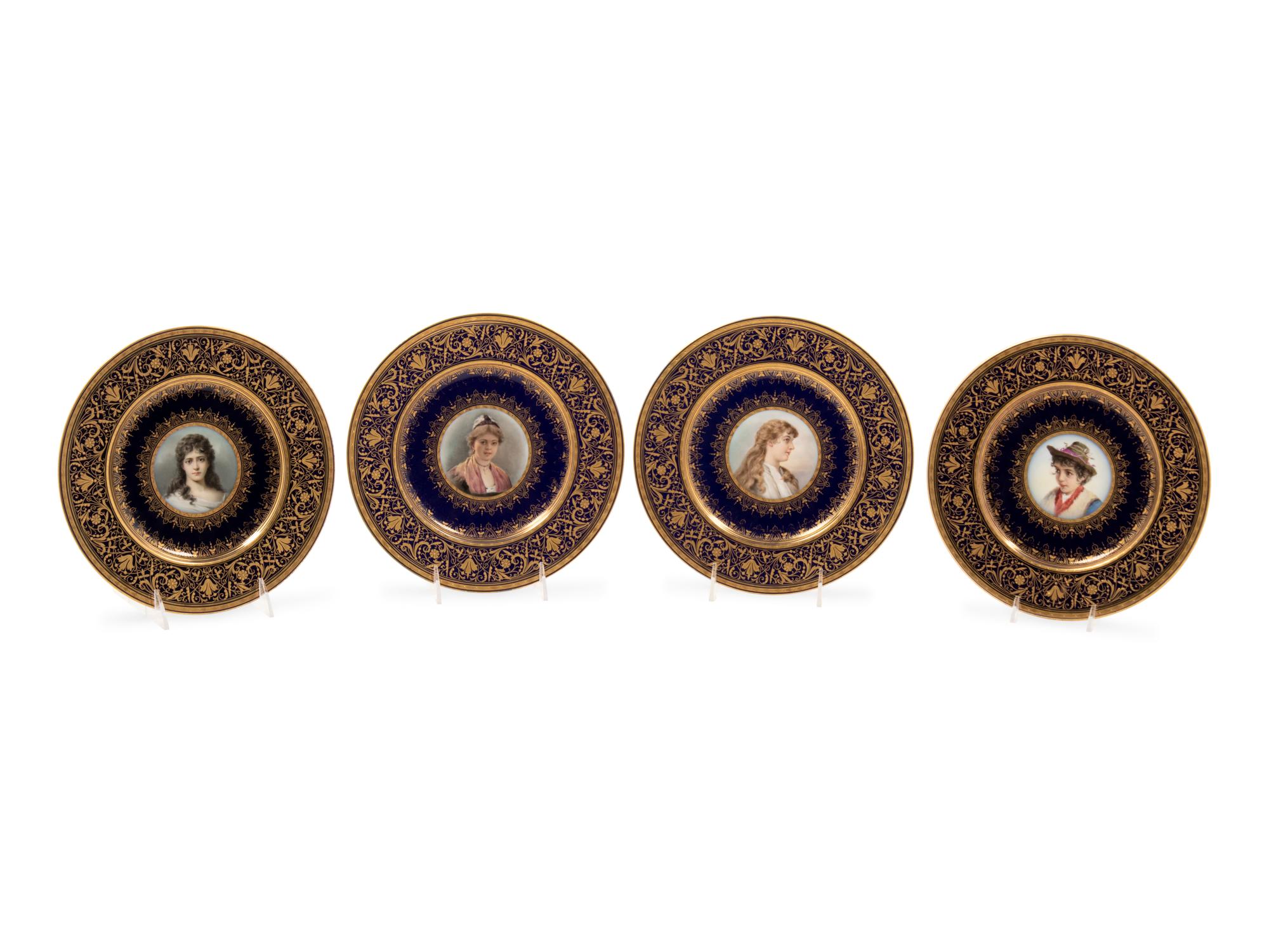 A Cased Set of Eight Vienna Style (Fischer & Mieg) Porcelain Portrait Plates