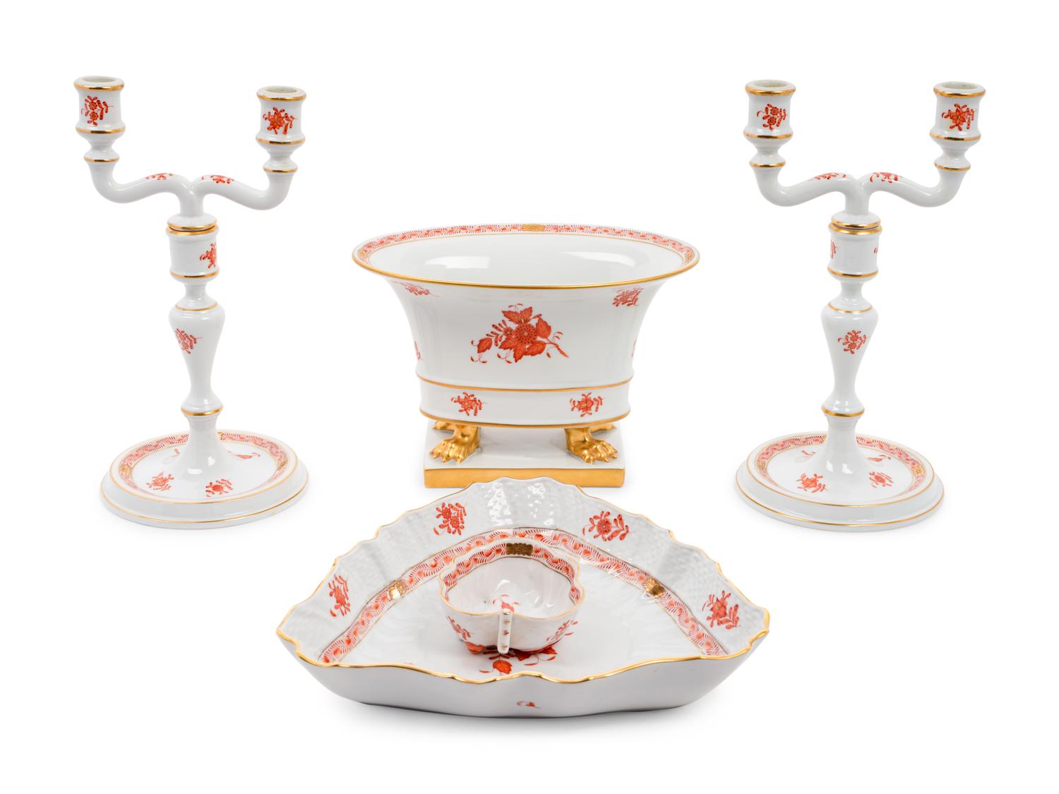A Collection of Herend Chinese Bouquet Porcelain Table Articles