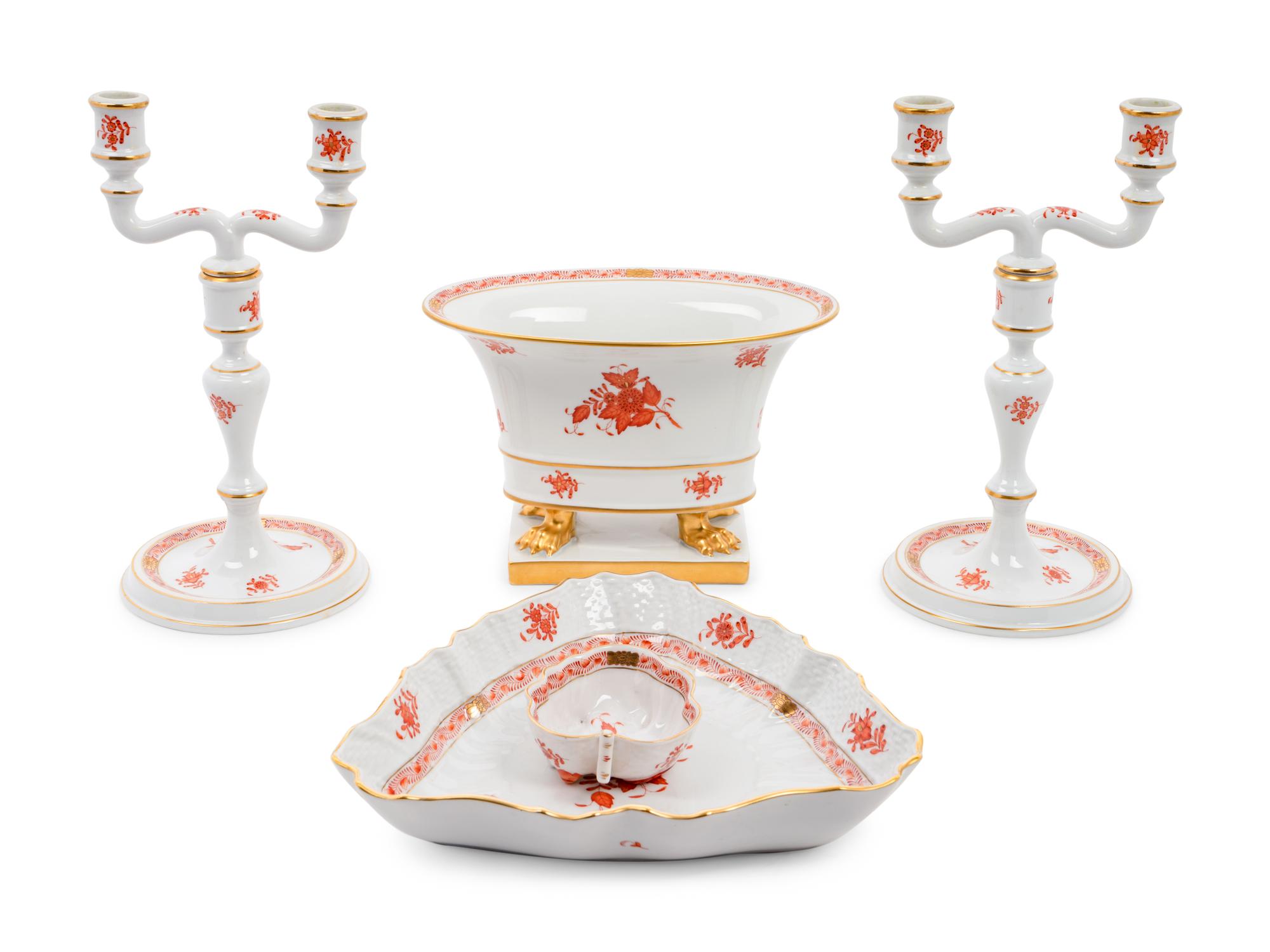 A Collection of Herend Chinese Bouquet Porcelain Table Articles
