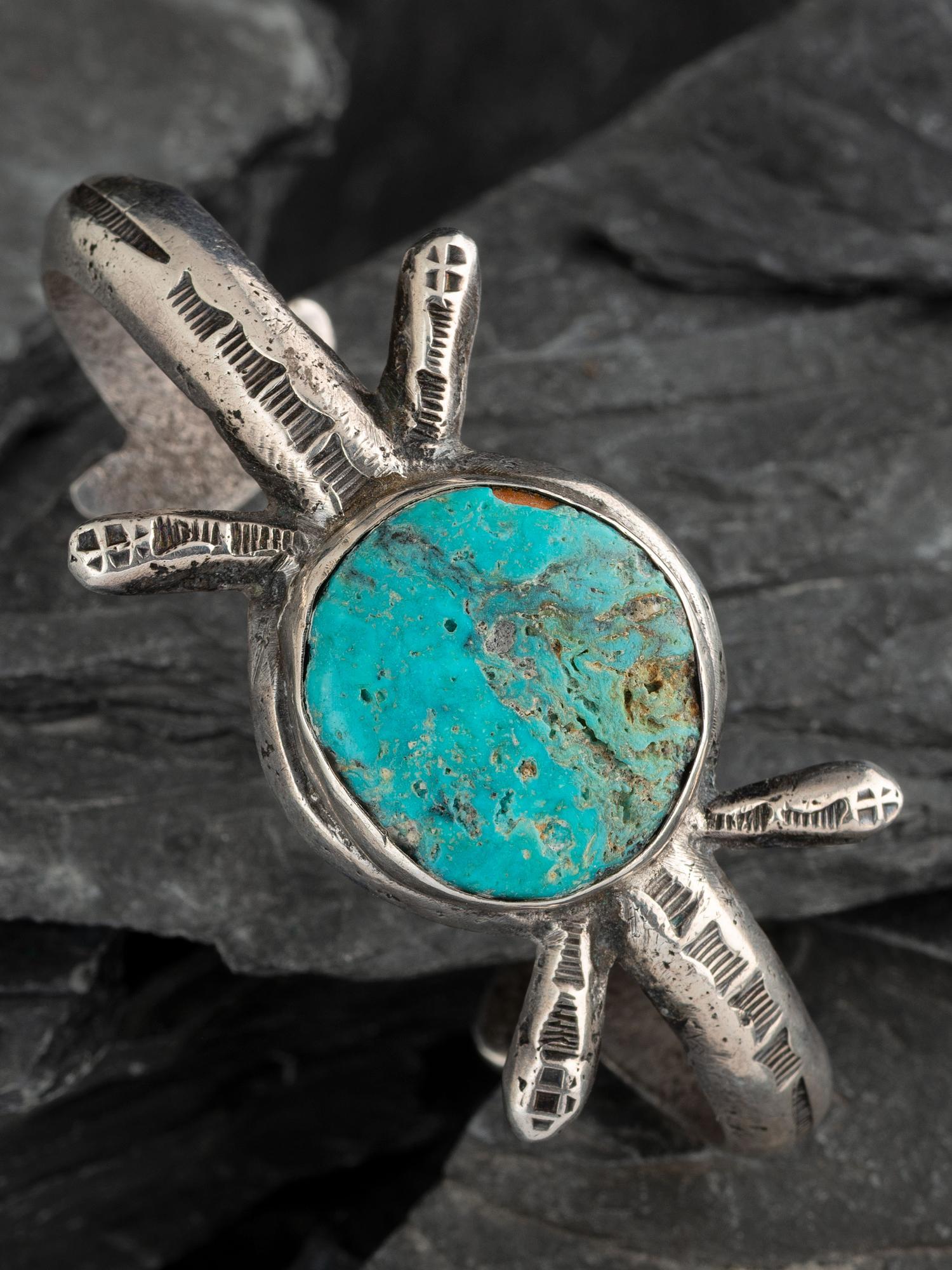 Navajo Sandcast Ingot and Turquoise Cuff Bracelet