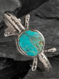 Navajo Sandcast Ingot and Turquoise Cuff Bracelet