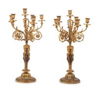 A Pair of French Gilt Bronze Six-Light Candelabra