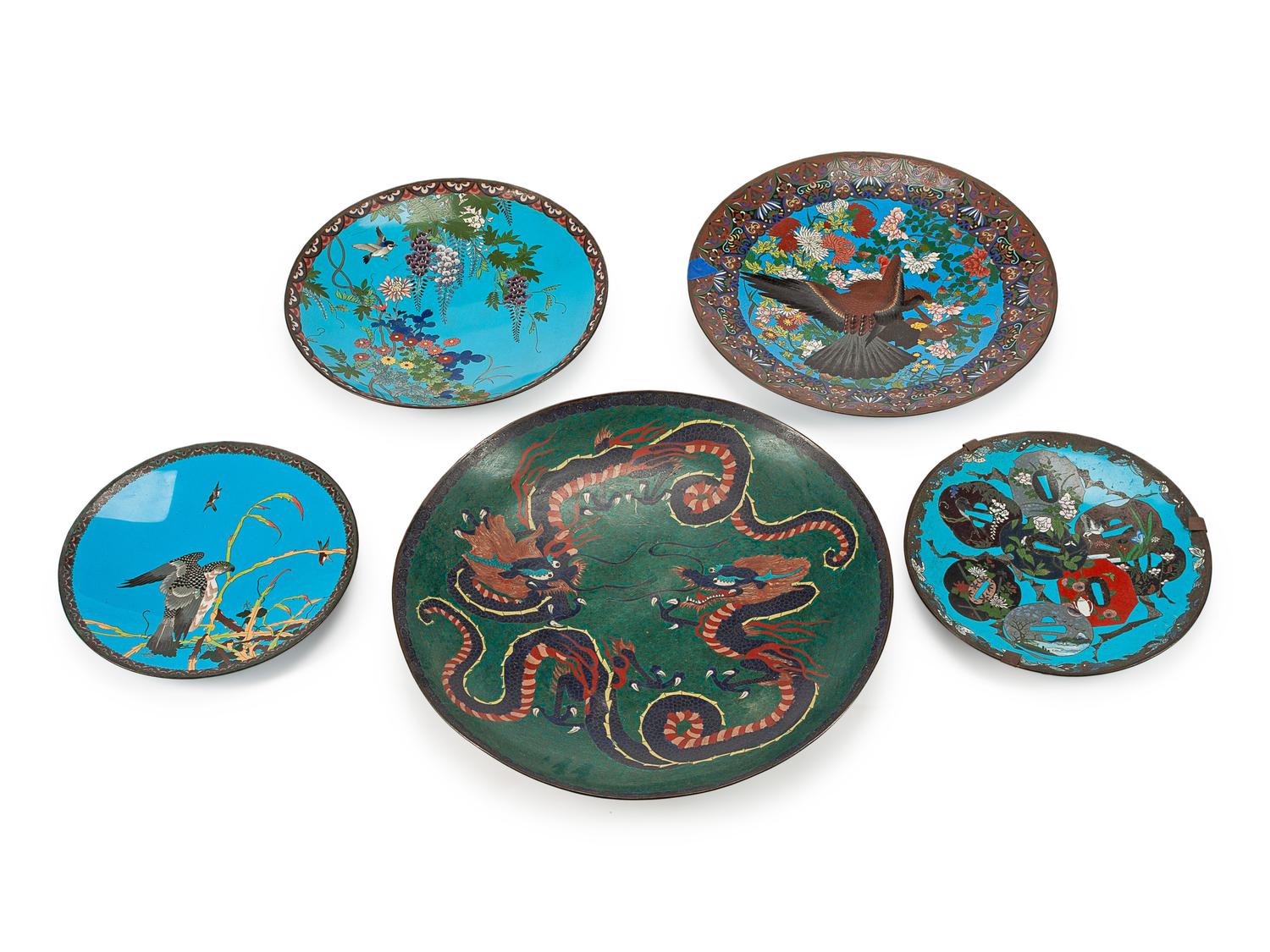 Five Japanese Cloisonne Enamel Chargers