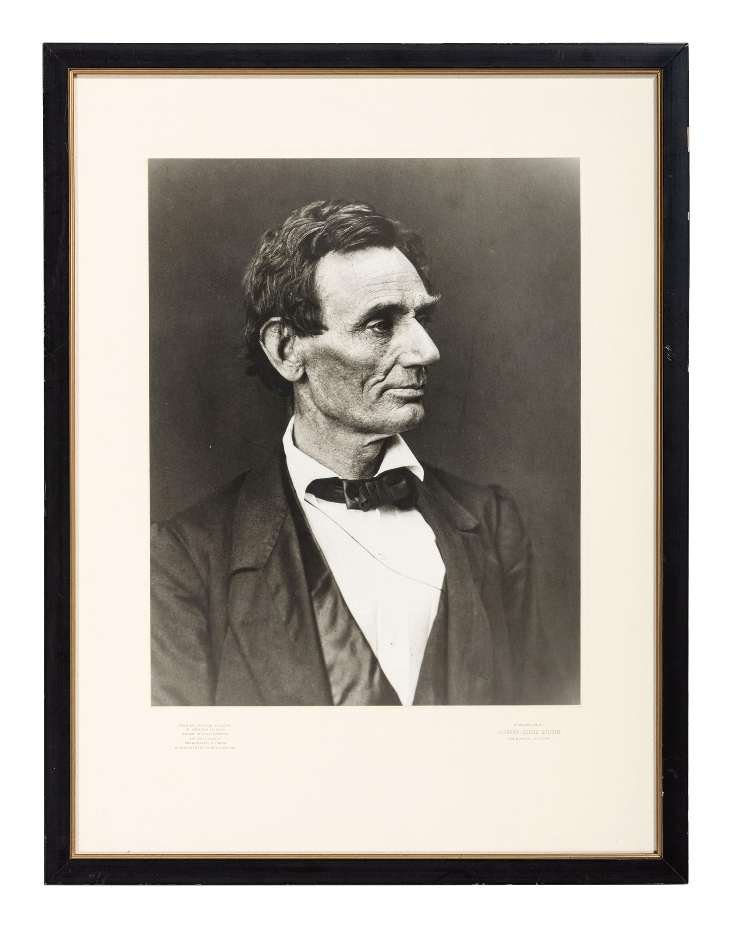 [LINCOLN, Abraham (1809-1865)]. [HESLER, Alexander (1823-1895), photographer]. 2 photographs of Lincoln printed by King V. Hostick - Herbert George Studio. 1956.