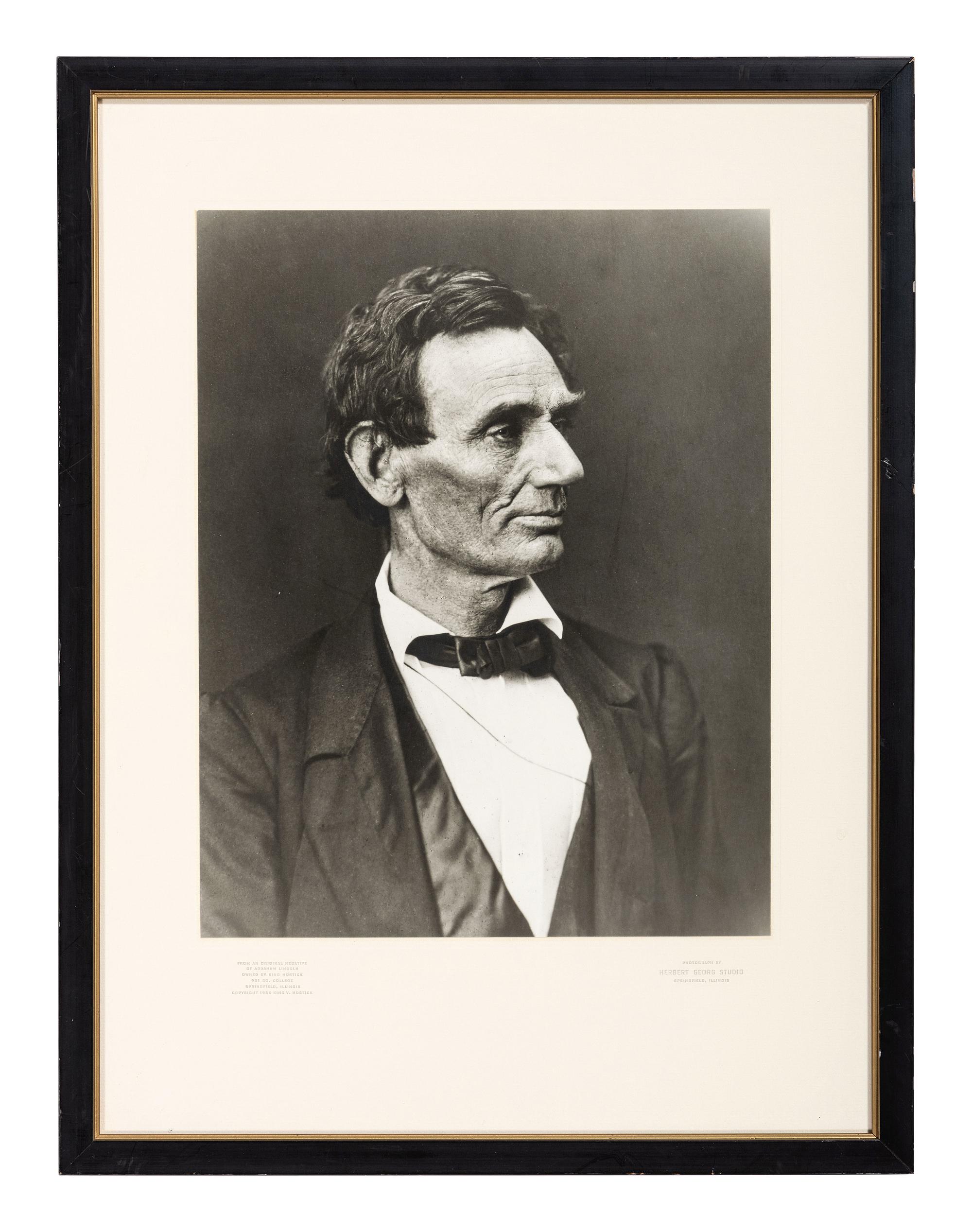 [LINCOLN, Abraham (1809-1865)]. [HESLER, Alexander (1823-1895), photographer]. 2 photographs of Lincoln printed by King V. Hostick - Herbert George Studio. 1956.