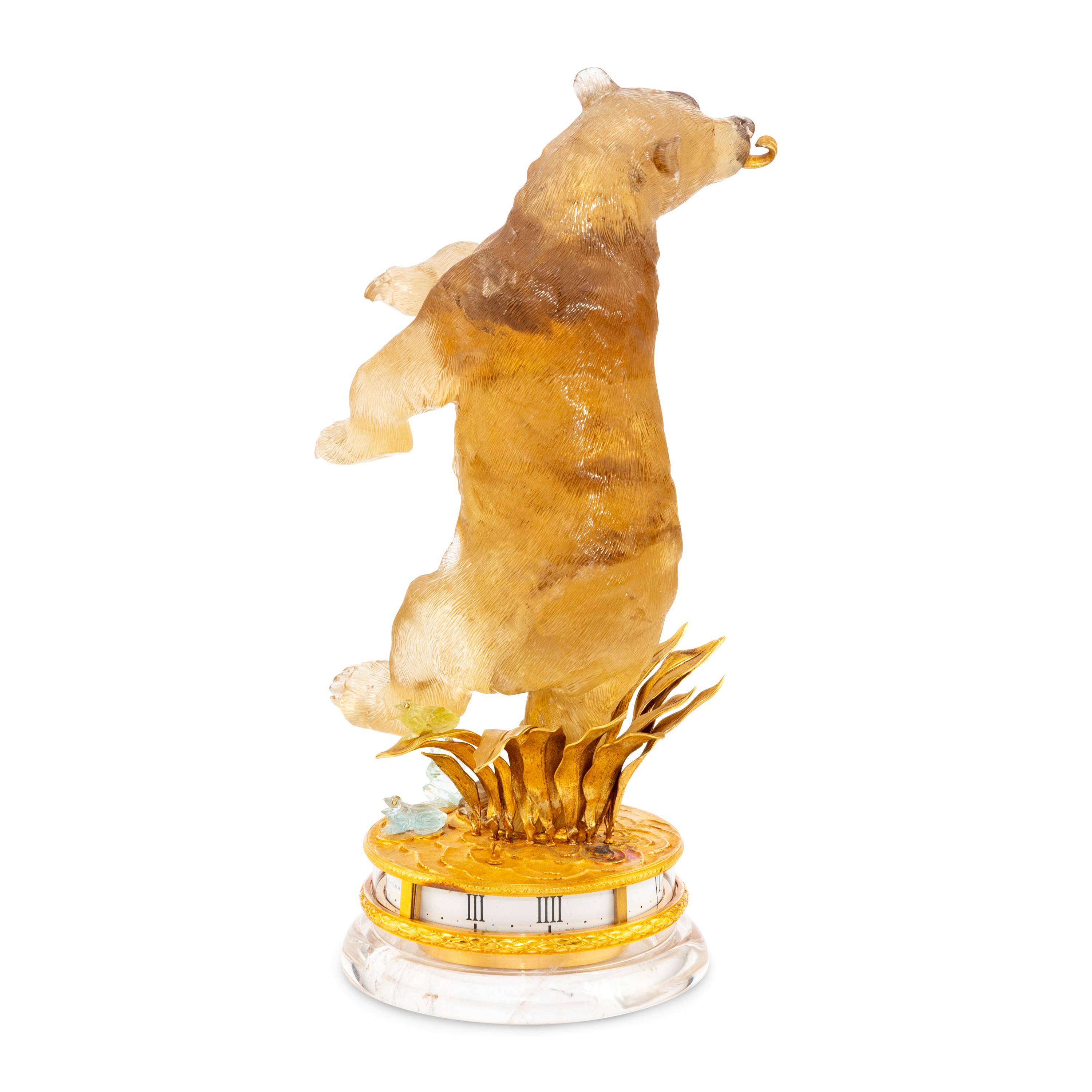 An 18-Karat Yellow Gold, Carved Citrine, Hardstone and Diamond-Inset Annular Clock