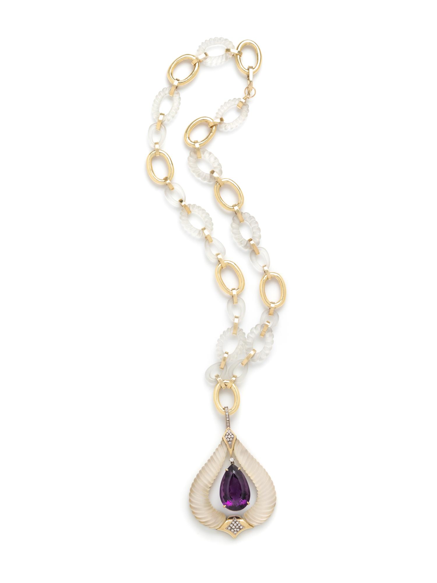 AMETHYST, ROCK CRYSTAL AND DIAMOND PENDANT/NECKLACE