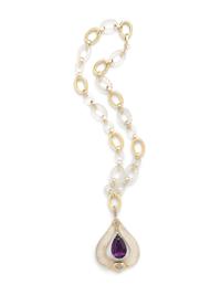 AMETHYST, ROCK CRYSTAL AND DIAMOND PENDANT/NECKLACE