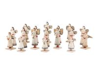A Set of Seventeen Painted and Carved Wood Angel Candlesticks