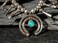 Navajo Silver and Turquoise Squash Blossom Necklace