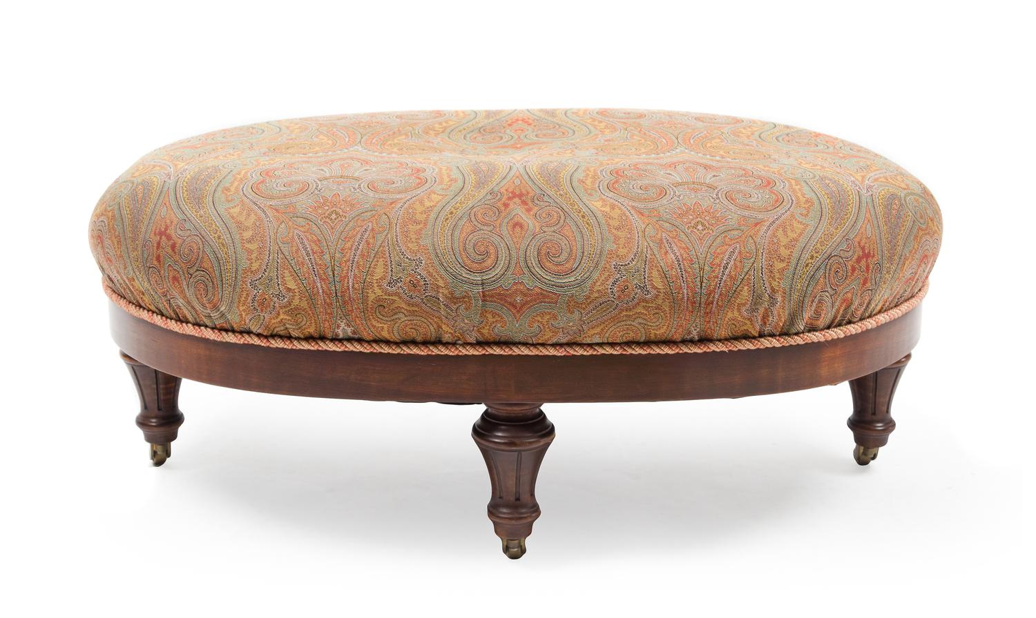 An Early Victorian Paisley-Upholstered Walnut Stool Height 16 x width 36 x depth 25 inches. — MID-19TH CENTURY