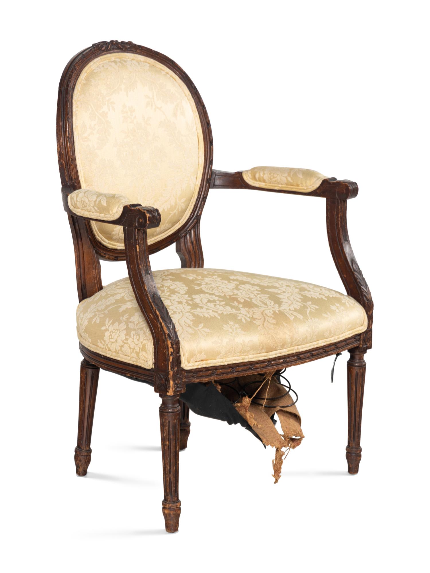 A Louis XVI Style Walnut Fauteuil