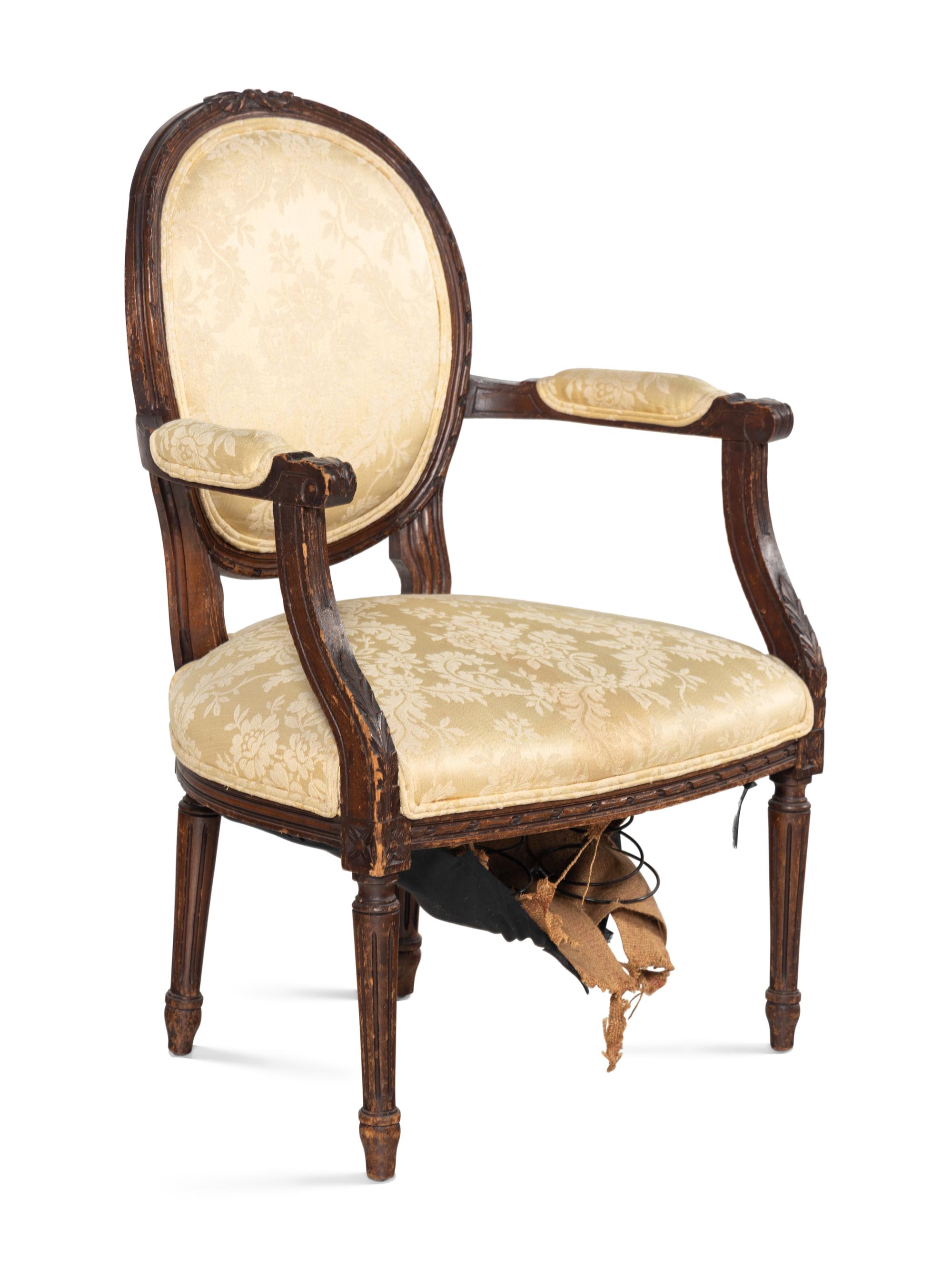 A Louis XVI Style Walnut Fauteuil