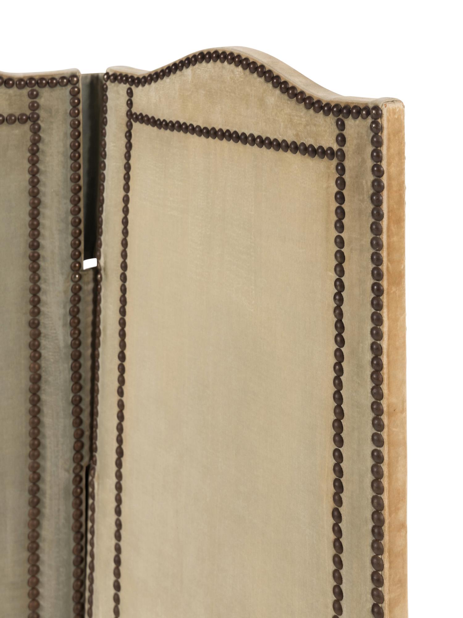 A French Four-Panel Velvet Floor Screen