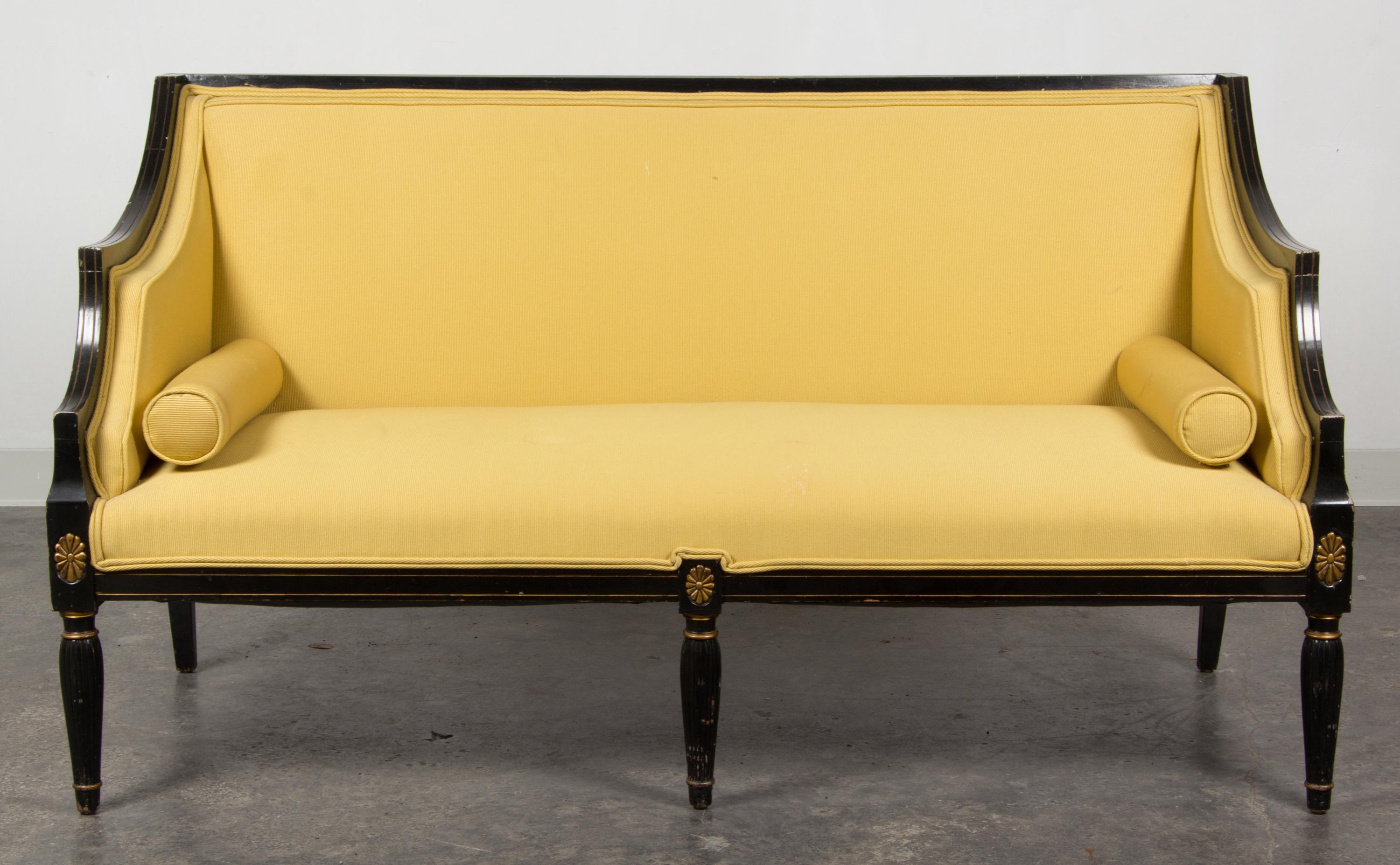 A Georgian Style Painted and Parcel Gilt Settee Height 33 x length 58 x depth 30 inches. — 20TH CENTURY