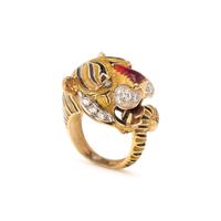 DAVID WEBB, YELLOW GOLD, ENAMEL, AND DIAMOND TIGER RING
