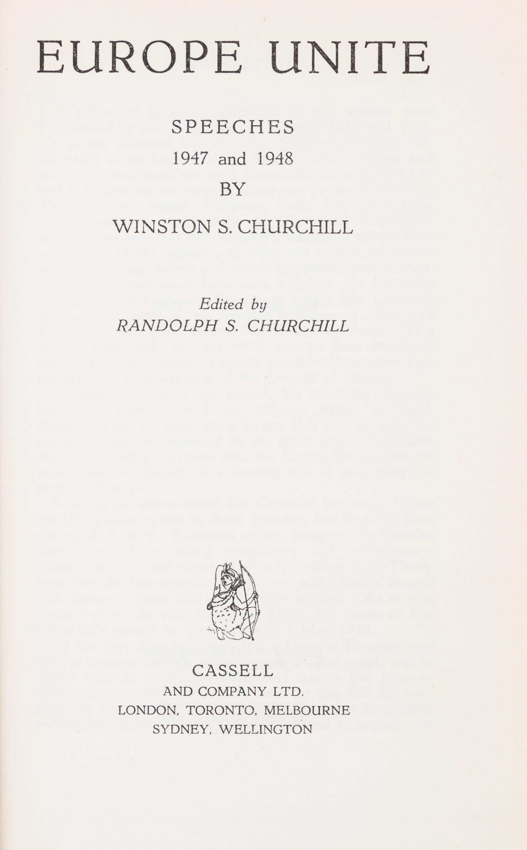 CHURCHILL, WINSTON. Post-War Speeches. London, 1948-1961. 6 vols.