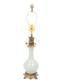 A Gilt Bronze Mounted Celadon Glazed Porcelain Vase Mounted as a Lamp