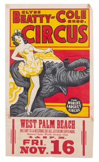 (CIRCUS) CLYDE BEATTY-COLE BROTHERS Sheet: 36 1/8 x 20 7/8 inches.