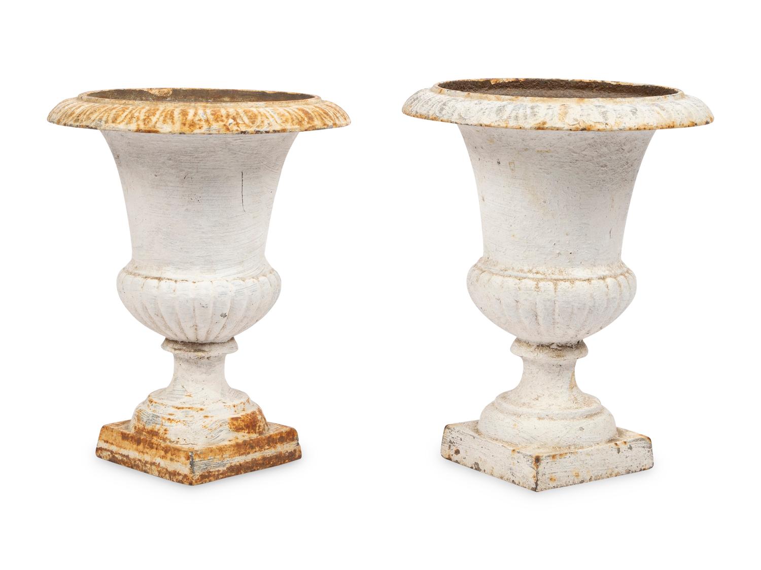 A Near Pair of White-Painted Iron Jardinières
