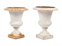 A Near Pair of White-Painted Iron Jardinières