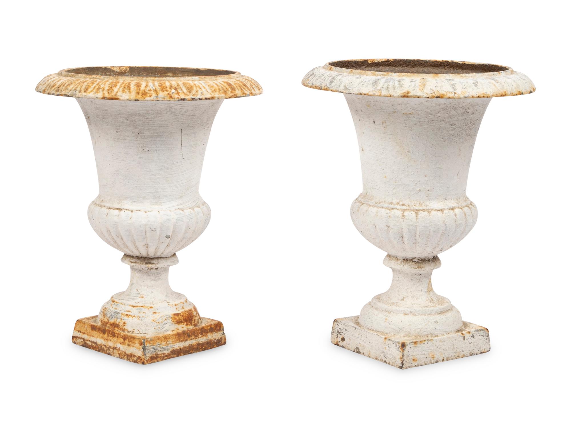 A Near Pair of White-Painted Iron Jardinières