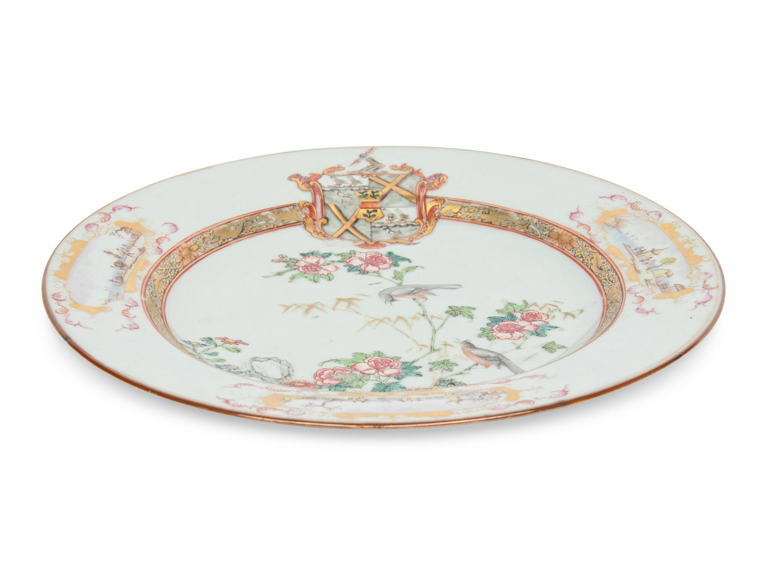 A Chinese Export Parcel-Gilt Famille Rose Armorial Porcelain Plate