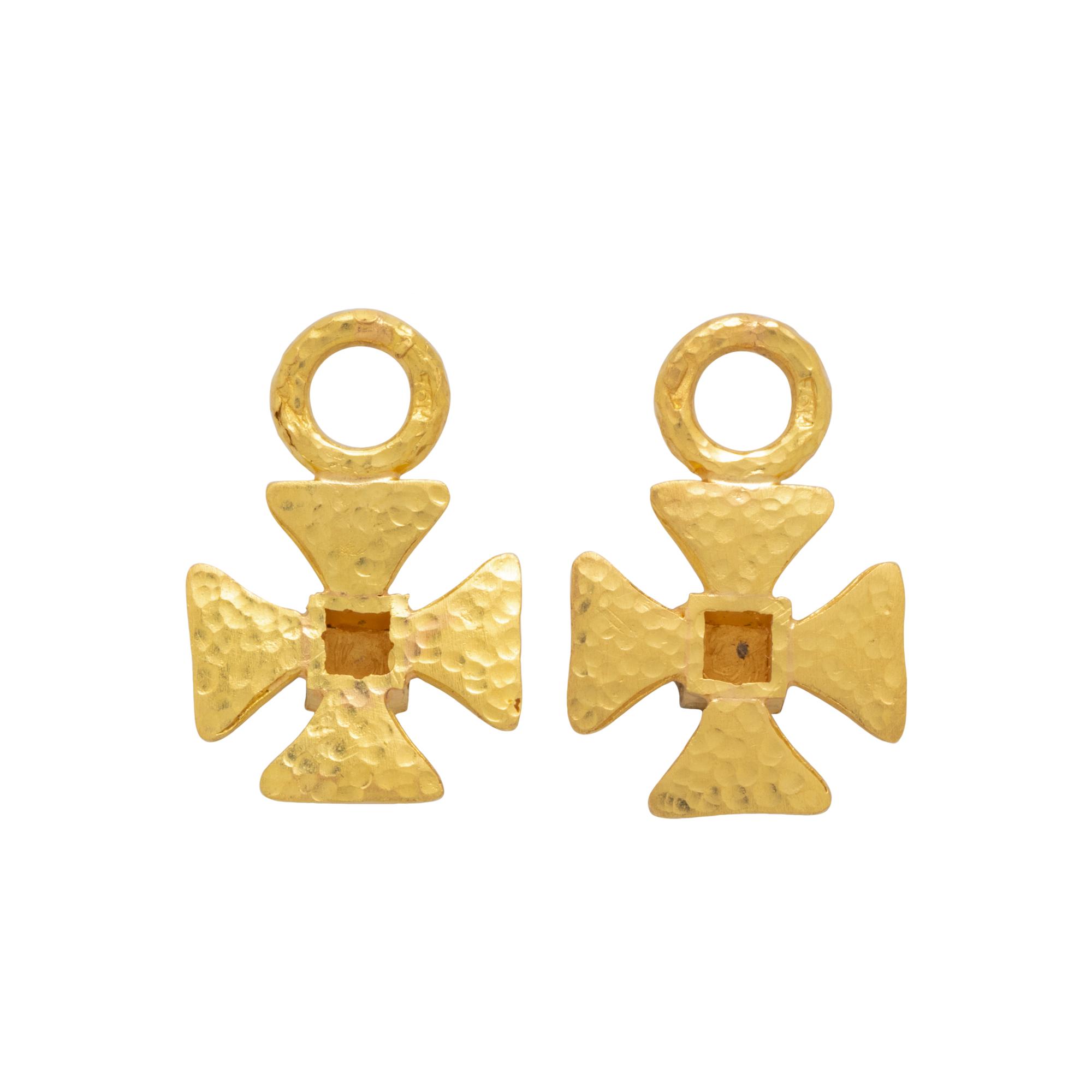ELIZABETH LOCKE, PAIR OF YELLOW GOLD MALTESE CROSS PENDANTS