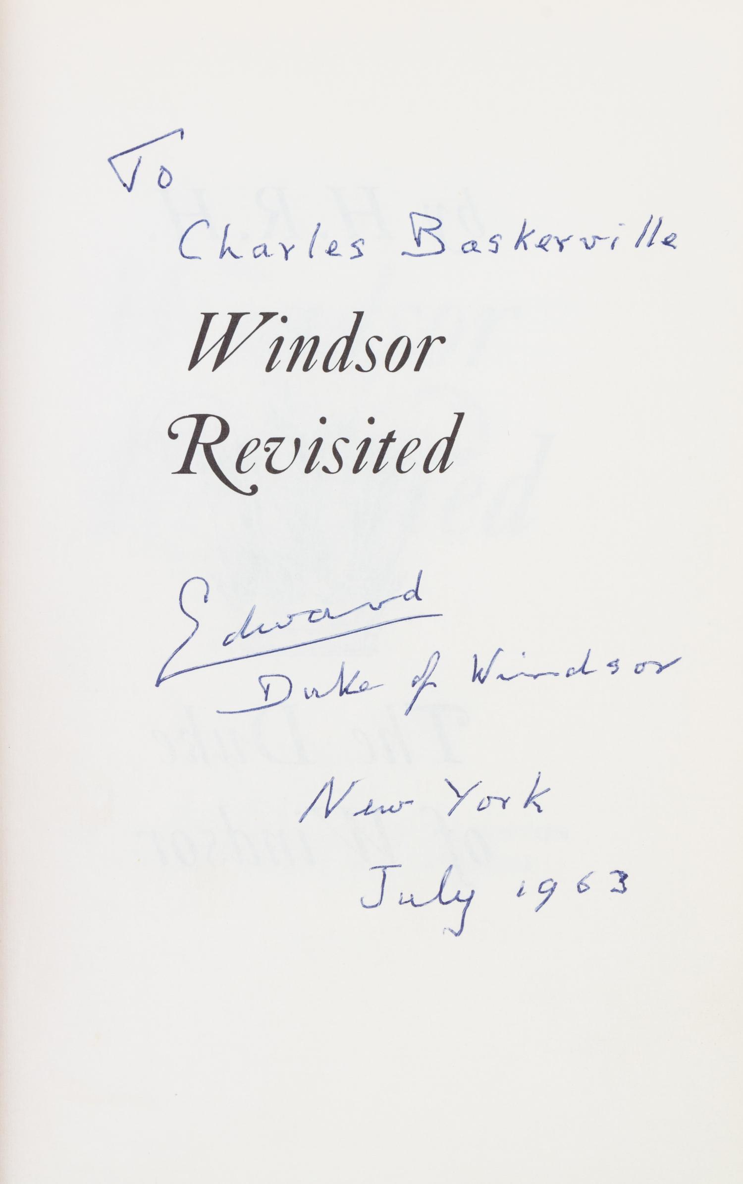 PRINCE EDWARD, DUKE OF WINDSOR. Windsor Revisited. Boston and Cambridge, (1960). Inscribed.