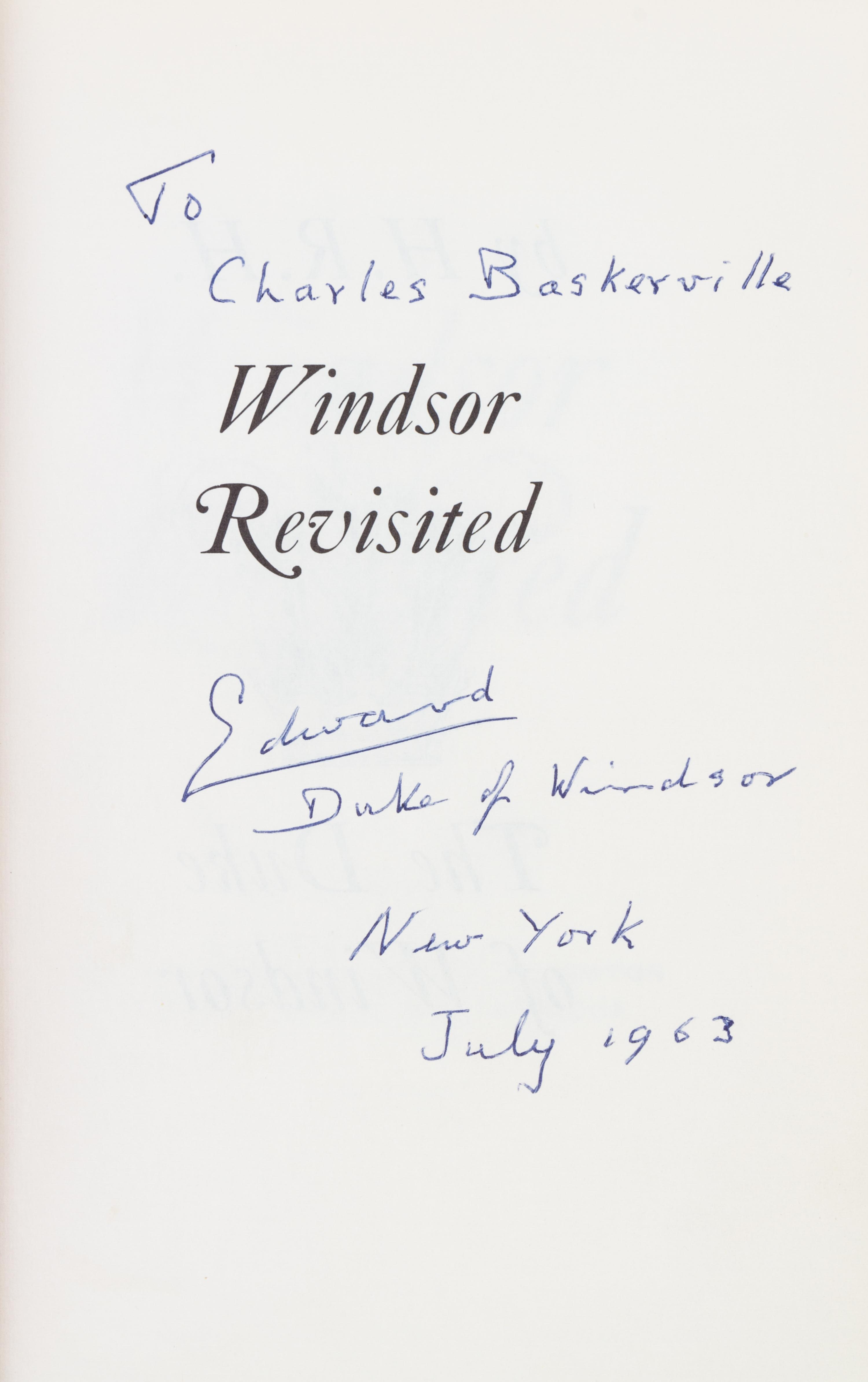 PRINCE EDWARD, DUKE OF WINDSOR. Windsor Revisited. Boston and Cambridge, (1960). Inscribed.